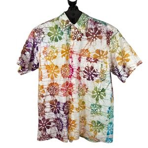 Georg Roth of Germany Mens Large Batik Floral Short Sleeve Button Down Shirt L